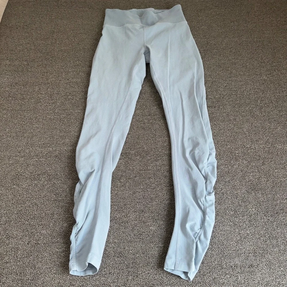 Lululemon High Rise Ruched Leggings Light Blue Cotton Blend Size 6 Gorpcore